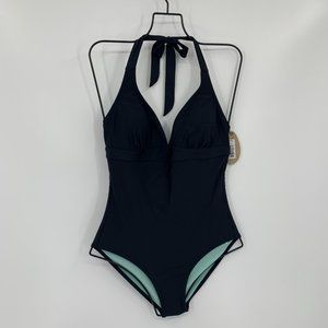 PrAna Lahari One-piece black halter swim suit tie scoop back new Small